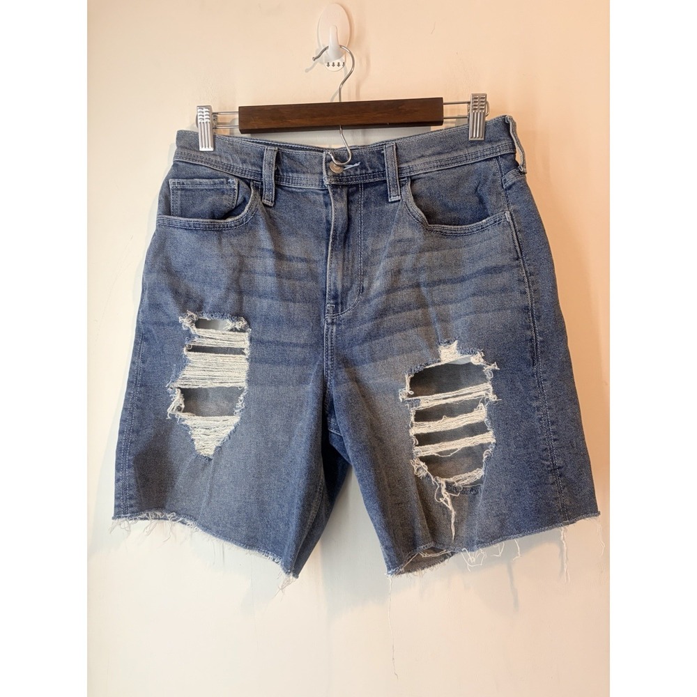 Hollister Ultra High Rise Dad Shorts Women's Size 9 W29 Distressed Denim Cutoff